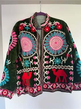 Green Embroidered Boho Jacket